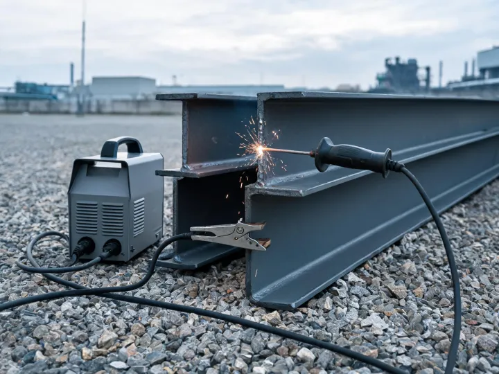 Portable stick welding equipment at structural steel